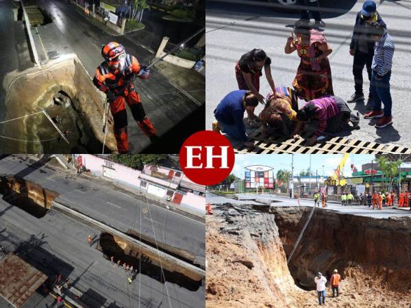 Los minutos avanzan y son cruciales; bomberos y familiares buscan desesperadamente a una madre y a su hija que cayeron dentro de un enorme socavón que se “tragó” varios vehículos en Villa Nueva, Guatemala. Aquí los detalles y las impactantes imágenes.