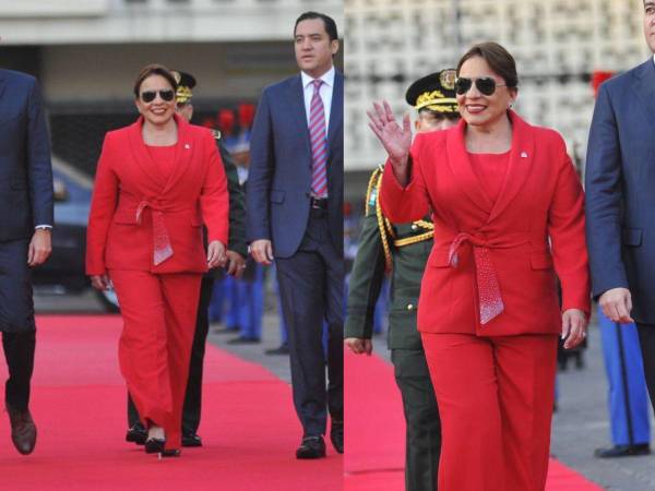 La presidenta de Honduras, Xiomara Castro, optó por un tono rojo para asistir al Parque Central de Tegucigalpa para el acto de la izada de la Bandera Nacional. Su estilo reflejó sobriedad, coherencia y elegancia.