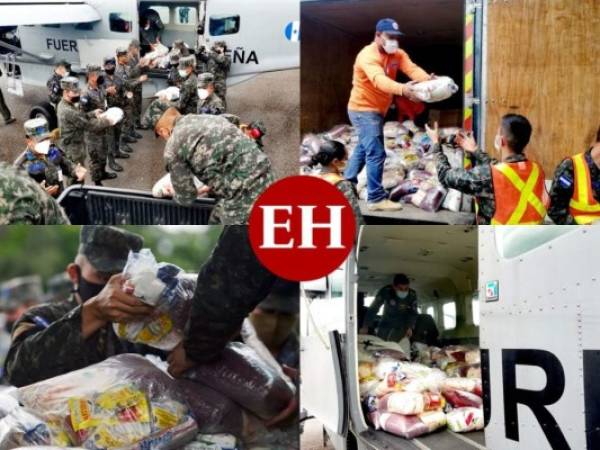 Las autoridades hondureñas prepararon esta tarde cientos de raciones alimentarias para ser entregadas a familias afectadas por el huracán Eta en el departamento de Gracias a Dios, en La Mosquitia hondureña. Hasta el momento se reportan decenas de familias gravemente afectadas, quienes han sido trasladadas a refugios temporales. Fotos: AFP/ Fuerzas Armadas de Honduras.