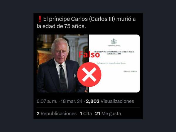 Captura de pantalla a una publicación de X realizada el 18 de marzo de 2024.