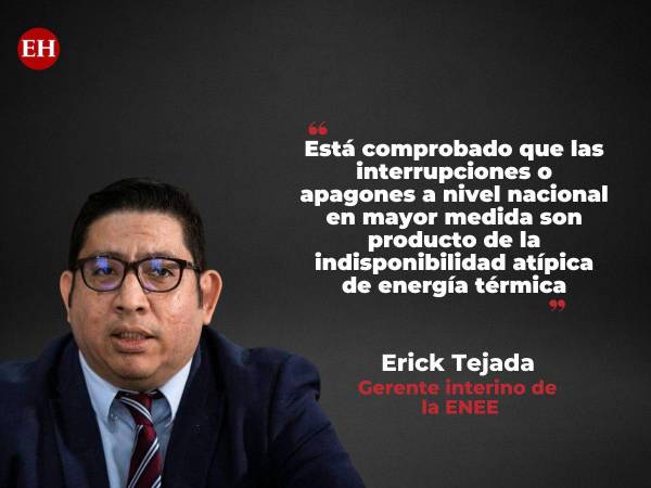 A través de una cadena nacional, el gerente interino de la Empresa Nacional de Energía Eléctrica (ENEE), Erick Tejeda, expuso las causas de los apagones planificados a nivel nacional. A continuación sus frases.