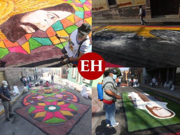 La avenida Cervantes de Tegucigalpa, capital de Honduras, se llenó de color y fe este Viernes Santo con el regreso de la alfombras de aserrín que representan las imágenes de la devoción del pueblo católico y la cultura para los visitantes.