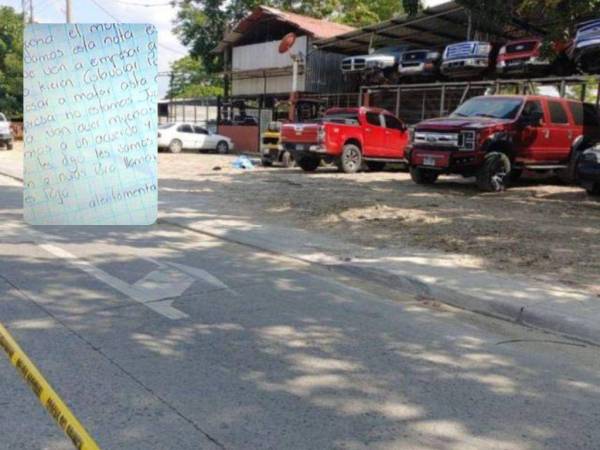 En la escena del crimen quedaron una pistola automática que habría sido utilizada por la mujer, una gorra color negra y una carta que se trata de un mensaje extorsivo.