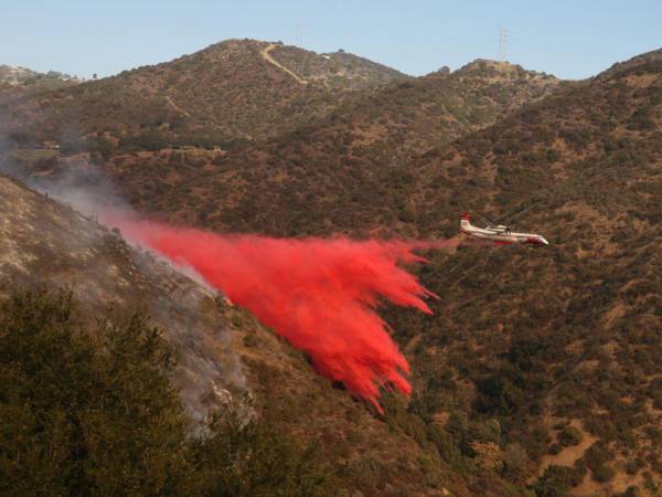 Esta es una sustancia vertida desde los hidroaviones que mezclada con el agua contribuye a ralentizar la propagación de las llamas.