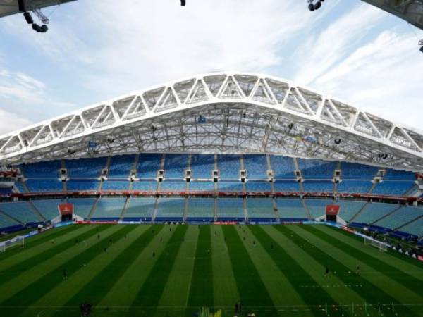 FILE - In this Tuesday, June 20, 2017 file photo, Mexico players practice during a training session at the Fisht Stadium in Sochi, Russia. The Russian city of Sochi's only professional soccer club says it's withdrawing from the league, in a move which calls World Cup legacy plans into question. FC Sochi says in a website statement that it's 'taking a break' to rethink its strategy but plans to return in the 2018-19 season. It didn't mention any deal with Russian football authorities, who would need to approve any return. (AP Photo/Thanassis Stavrakis, File)