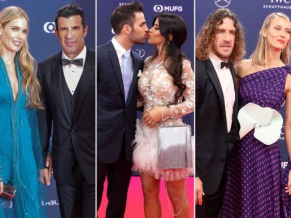 Grandes figuras de la talla de Luis Figo, Cesc Fábregas Y Carles Puyol junto a sus parejas desfilaron por la alfombra de los Premios Mundiales de Deportes Laureus 2019. (Fotos: AFP)