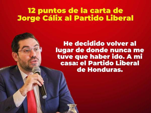 El diputado Jorge Cálix, ex militante de Libre, compartió este miércoles 10 de julio una carta pública en la que afirma su compromiso al sumarse al Partido Liberal de Honduras.