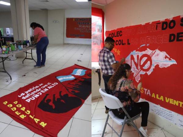 Elaborando mantas, camisetas y preparando sus manifiestos hacia el actual gobierno, sindicalistas afinan últimos detalles para la marcha de este 1 de mayo.