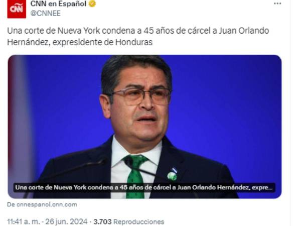 Al tratarse de un hecho histórico el que un expresidente sea enjuiciado y sentenciado a cárcel por narcotráfico en Estados Unidos, diversos medios de comunicación de diferentes países anunciaron la noticia. Cónocelos a continuación.