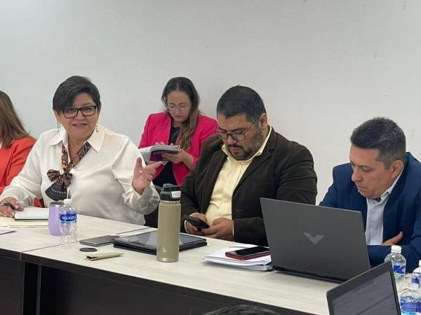 La ministra de Salud, Carla Paredes, junto a sus dos técnicos se reunieron ayer con los empleados del Seguro Social.