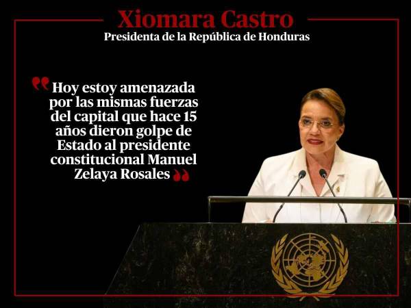 La presidenta de Honduras, Xiomara Castro, brindó un discurso en la 79ª Asamblea General de la Organización de las Naciones Unidas (ONU) en el que se refirió a diversos temas como las consultas populares. A continuación sus frases más puntuales.