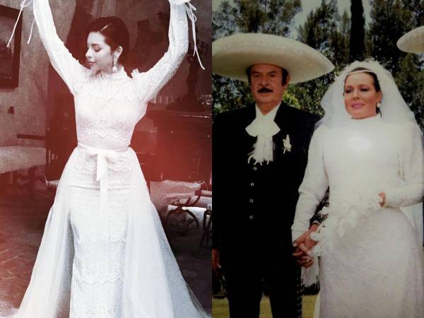 La noche del pasado miércoles 24 de julio se filtraron varias fotografías de la boda privada de Ángela Aguilar y Christian Nodal, generando revuelo en redes sociales. Además, hay quienes aseguran que el vestido de novia que usó Ángela puede ser uno de los tantos que usó su abuela Guillermina Jiménez Chabolla, conocida como Flor Silvestre, durante la celebración de su matrimonio con el famoso cantante Antonio Aguilar.