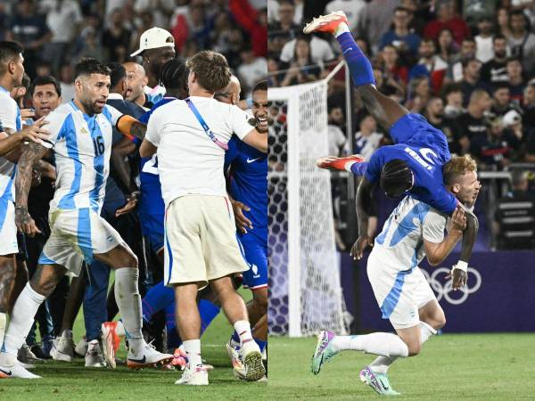 Luego de que Francia eliminara a Argentina en los Juegos Olímpicos, los futbolistas de ambas selecciones protagonizaron un zafarrancho en la cancha.