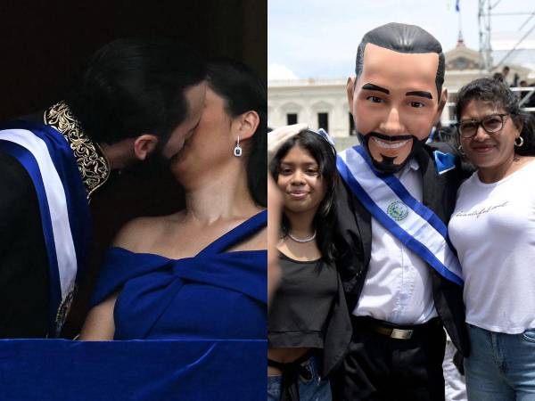 Un beso entre la pareja presidencial, el vistoso traje del mandatario y disfraces de los presentes fueron parte de las curiosidades que dejó la toma de posesión del segundo mandato de Nayib Bukele como presidente de El Salvador, en una solemne ceremonia desarrollada en la plaza Gerardo Barrios, frente al Palacio Nacional salvadoreño. A continuación las imágenes.