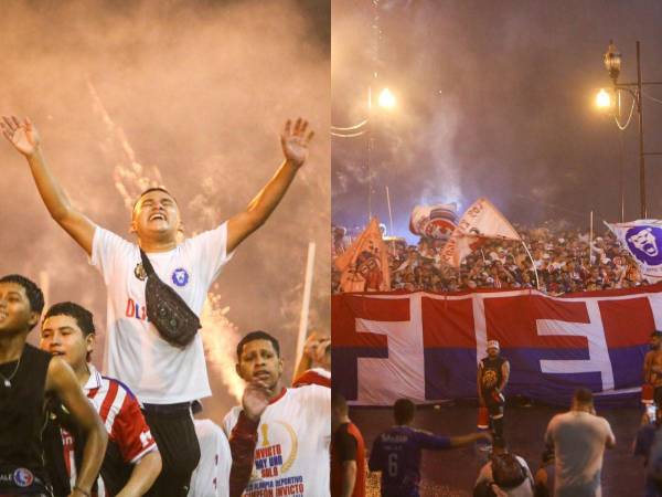 Con banderas, bombos y juegos de luces , la Ultra Fiel hizo su llegada al Chelato Uclés para el duelo de ida de semifinales entre Olimpia y Motagua.