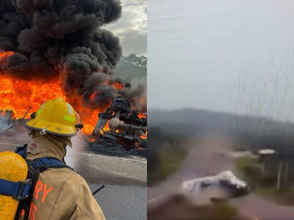 Por presuntas fallas mecánicas, la rastra perdió el control, volcándose y provocando que tomara fuego.