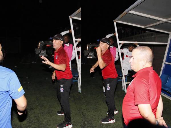 Pedro Troglio se fue muy molesto luego de que el juego UPN - Olimpia no se finalizara en el estadio Emilio Williams de Choluteca. El entrenador mostró su disgusto y hasta recibió una respuesta del DT de los Lobos. FOTOS: Marvin Salgado.