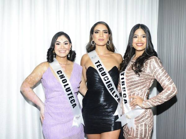 Esta imagen tomada durante un coctel de presentación, muestra a Miss Choluteca, Miss Tegucigalpa y Miss Intibucá.