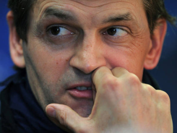 Barcelona's coach Tito Vilanova takes part in a press conference at the Sports Center FC Barcelona Joan Gamper in Sant Joan Despi, near Barcelona on April 30, 2013, on the eve of the UEFA Champions League semi-final second leg football match FC Barcelona vs Bayern Munich. AFP PHOTO/ LLUIS GENE