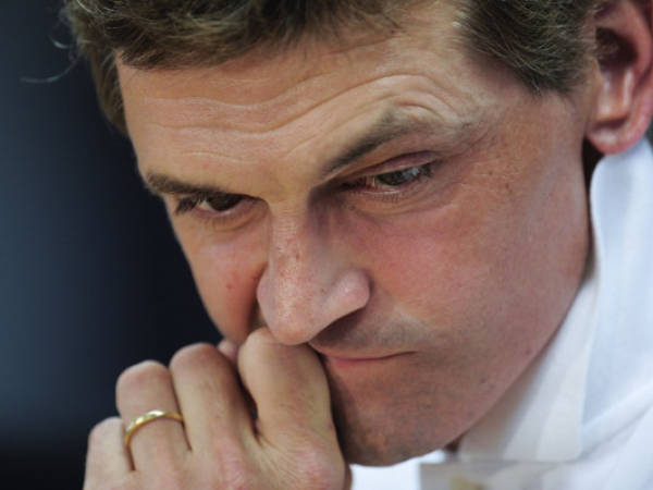 Barcelona's coach Tito Vilanova gives a press conference after the first training session of the season at the Sports Center FC Barcelona Joan Gamper in Sant Joan Despi, near Barcelona, on July 16, 2013. AFP PHOTO/ JOSEP LAGO