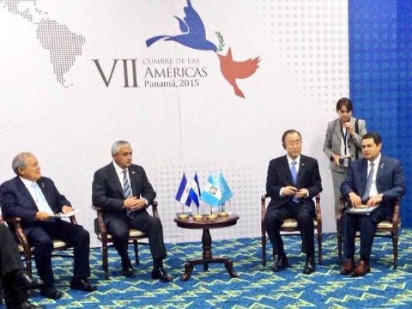 Encuentro entre Ban Ki-moon y los presidentes del Triángulo Norte de Centroamérica.