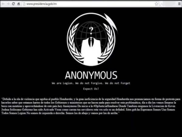 Mensaje publicado por Anonymous Honduras en la página de la Presidencia.