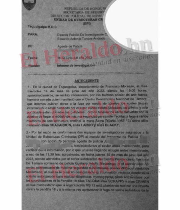 $!La Unidad Investigativa de EL HERALDO Plus accedió al informe de la Unidad de Estructuras Criminales de la DPI en la que se plasmó la denuncia de los túneles.