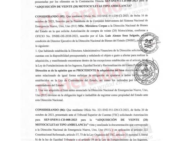 Contrato compra directa de motoambulancias