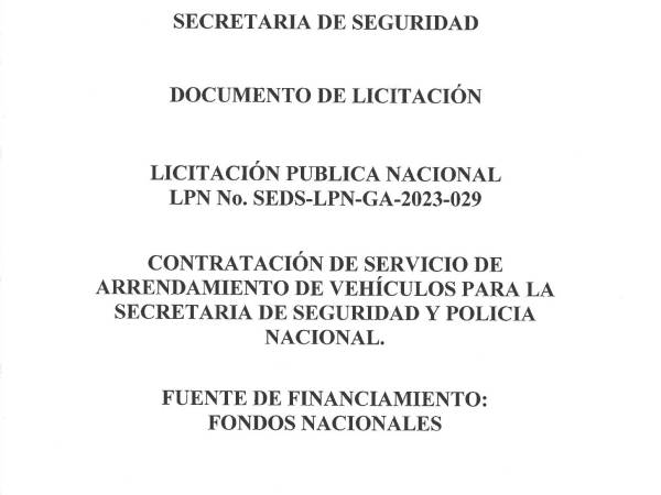 Licitación alquiler camionetas, patrullas, microbuses y vehículos para la Secretaría de Seguridad