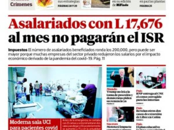 Asalariados con L17,676 al mes no pagarán el ISR