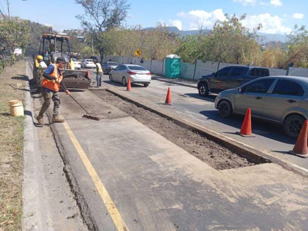 En ambas trochas del bulevar Fuerzas Armadas se están realizando estos trabajos de mantenimiento de la calzada.