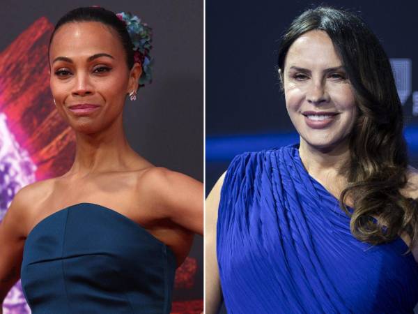 Las actrices Zoe Saldaña y Karla Sofía Gascón, ambas nominadas en esta edición de los Globos de Oro.