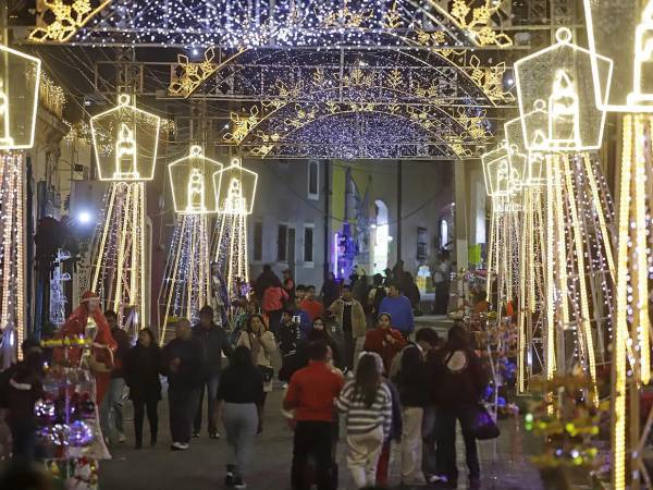 Con la temática ‘Alicia en el País de las Maravillas’, en un pino de Navidad se comienza el recorrido, hay imágenes virtuales de figuras como el Gato Sonrisas o de Cheshire, además de Santa Claus y los renos, así es la kilométrica villa navideña en Atlixco, México.