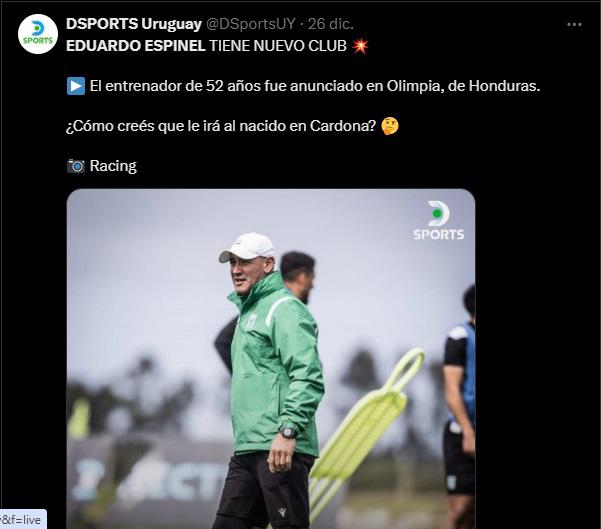 Lo que dicen los medios internacionales sobre Eduardo Espinel, nuevo técnico del Olimpia