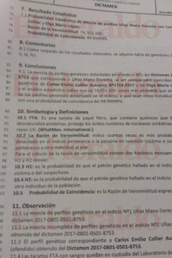 Este es el informe del departamento de Medicina Legal sobre el caso Collier.