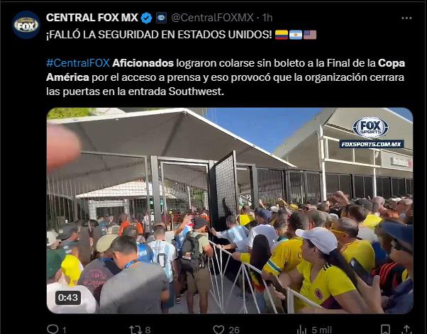 Lo que dicen medios tras disturbios fuera de estadio previo a final de Copa América