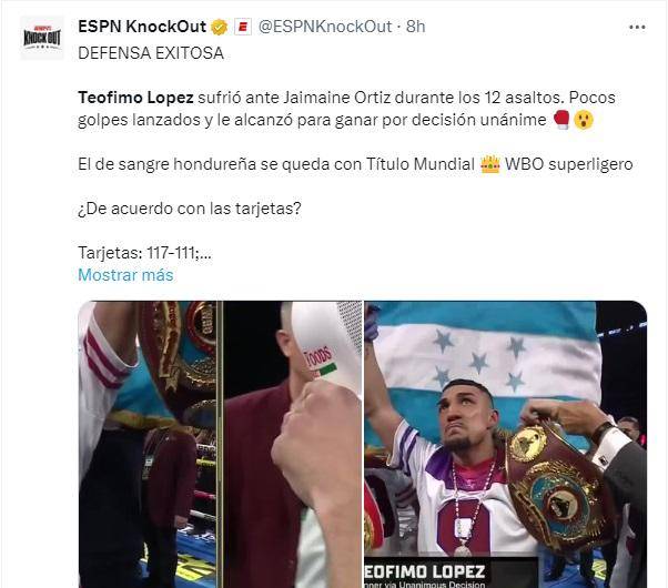 Teófimo López gana y esto dicen los medios tras derrotar a Ortiz