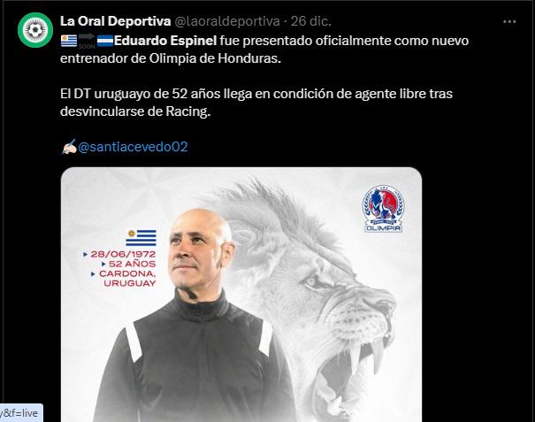 Lo que dicen los medios internacionales sobre Eduardo Espinel, nuevo técnico del Olimpia