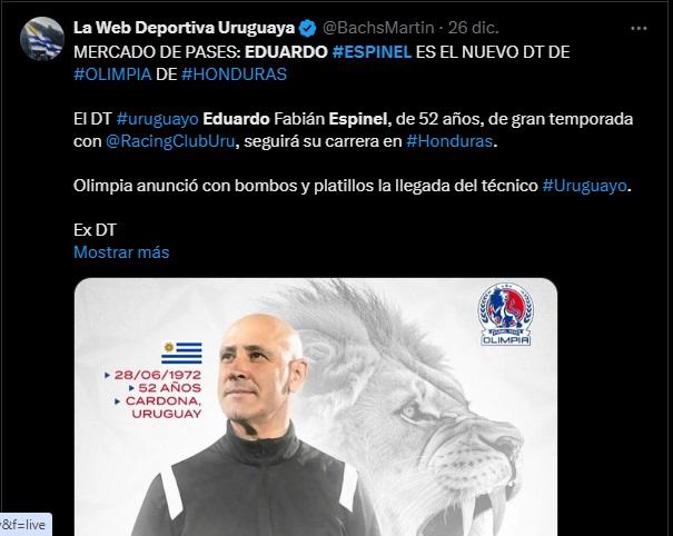 Lo que dicen los medios internacionales sobre Eduardo Espinel, nuevo técnico del Olimpia