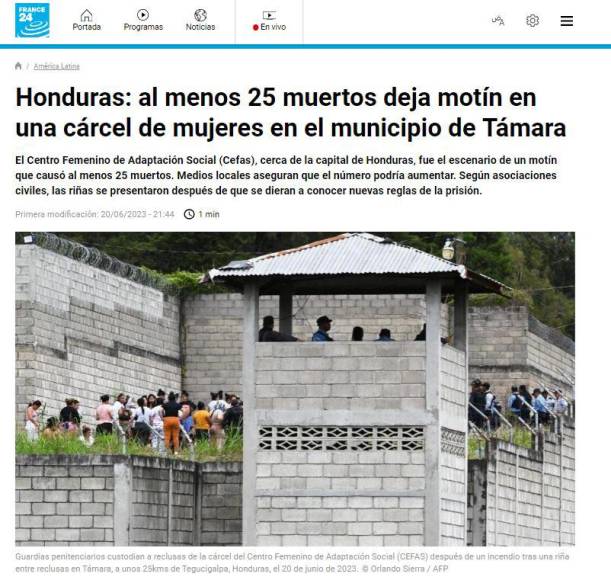 Así informa el mundo sobre la matanza dentro de la cárcel de mujeres de Támara en Honduras