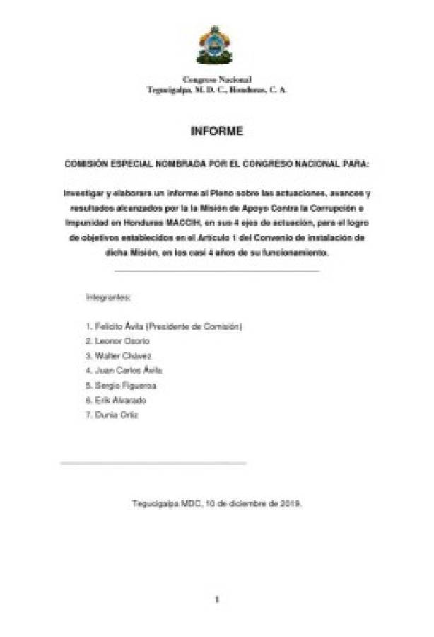 Informe de la comisión evaluadora de la Maccih