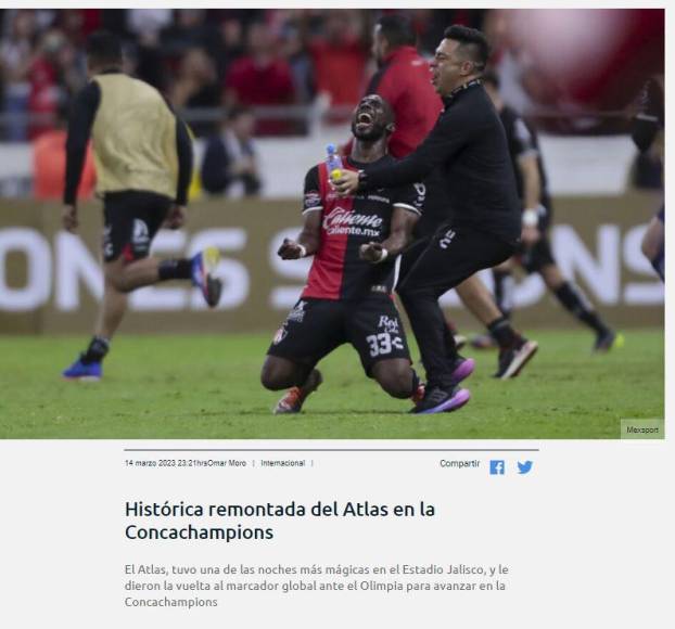 Prensa mexicana califica de “heroica” la remontada del Atlas ante el Olimpia en Concachampions