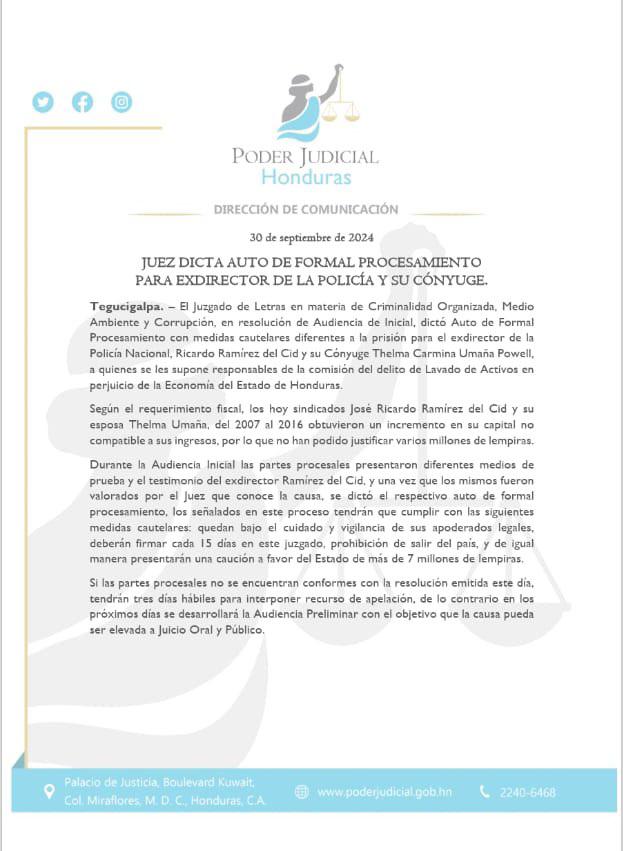 En libertad se defenderá Ramírez Del Cid y su esposa, acusado de lavado de activos