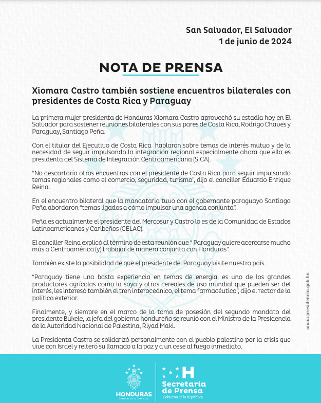 ¿Qué habló Xiomara Castro en reunión con presidentes de Costa Rica y Paraguay?