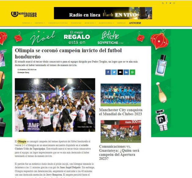 Prensa internacional destaca tricampeonato invicto del Olimpia de Troglio