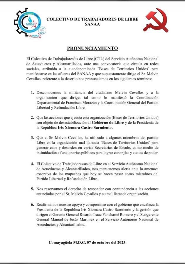 ¿Por qué se desató un enfrentamiento entre empleados del SANAA y colectivos de Libre?