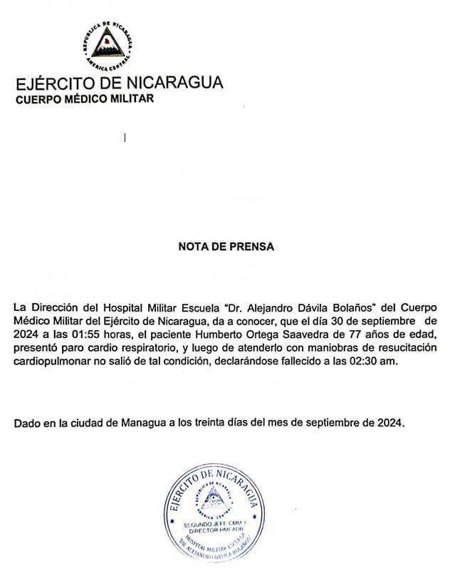 Muere Humberto Ortega, hermano del presidente de Nicaragua