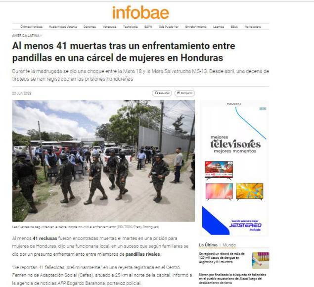 Así informa el mundo sobre la matanza dentro de la cárcel de mujeres de Támara en Honduras