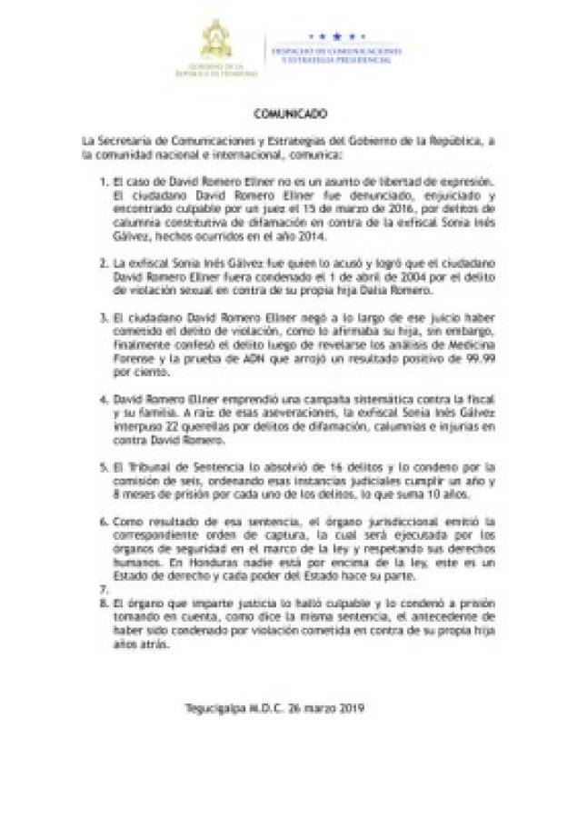 Gobierno de Honduras: 'Caso de David Romero no es un asunto de libertad de expresión'