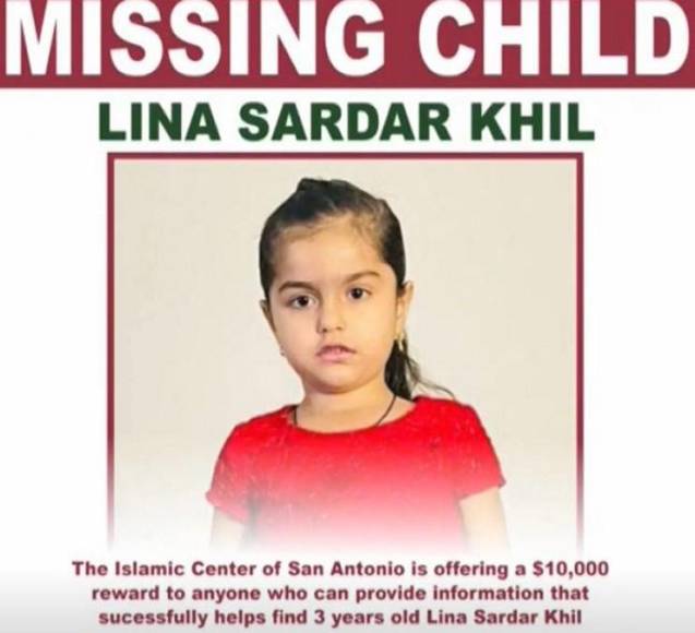 Sin rastro de Lina Sardar Khil, la niña que desapareció de su patio hace más de un año en Texas